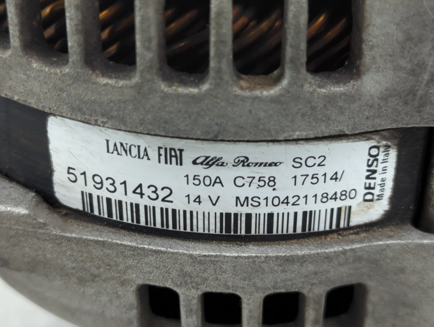 2014-2017 Fiat 500 Alternator Replacement Generator Charging Assembly Engine OEM P/N:51931432 Fits Fits 2014 2015 2016 2017 