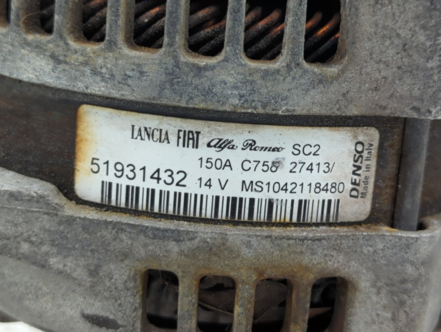 2014-2017 Fiat 500 Alternator Replacement Generator Charging Assembly Engine OEM P/N:51931432 52003622 Fits OEM Used Auto Pa