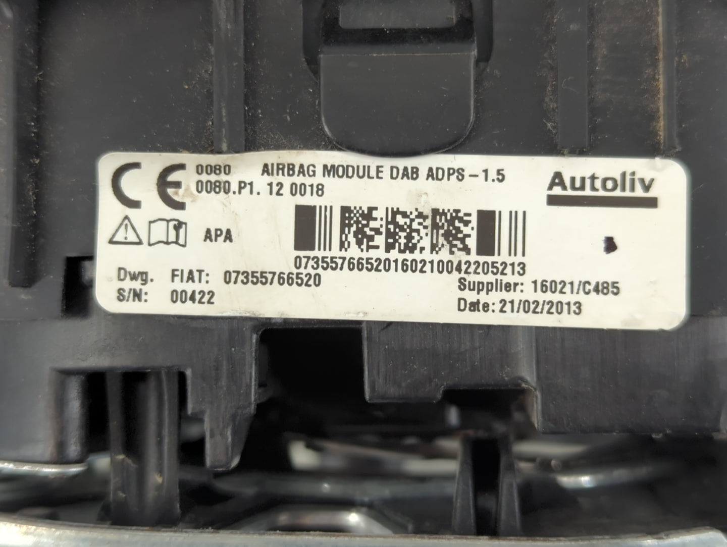 2014 Fiat 500l Air Bag Driver Left Steering Wheel Mounted P/N:07355766520 Fits Fits 2012 2013 2015 2016 2017 OEM Used Auto P