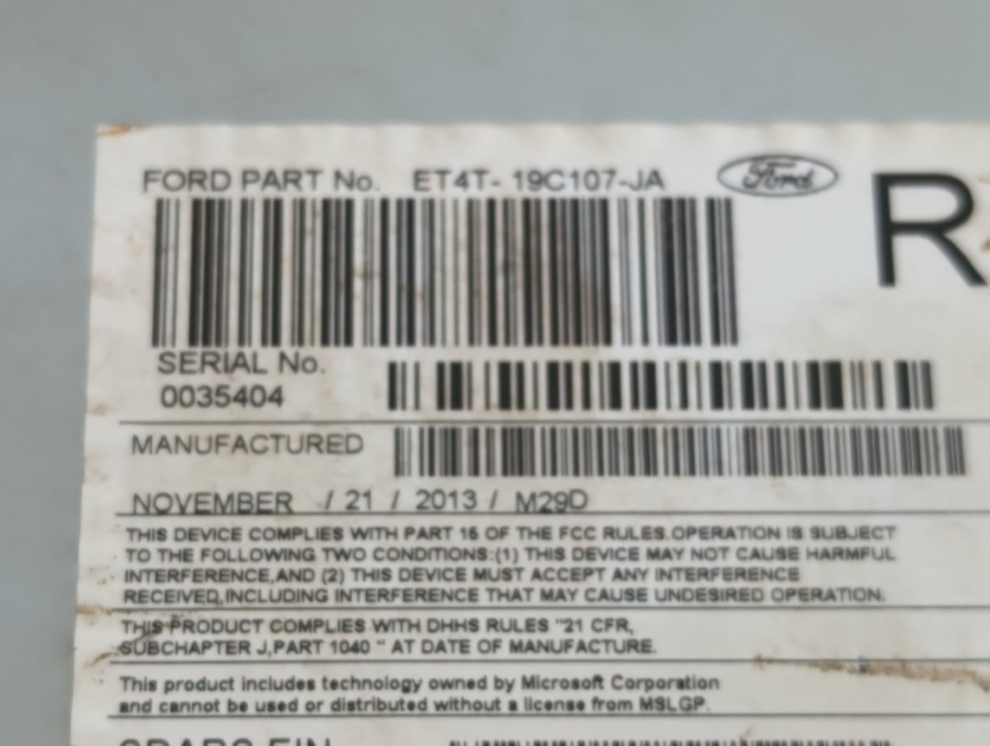 2014 Ford Edge Radio AM FM Cd Player Receiver Replacement P/N:ET4T-19C107-JA Fits OEM Used Auto Parts - Oemusedautoparts1.co