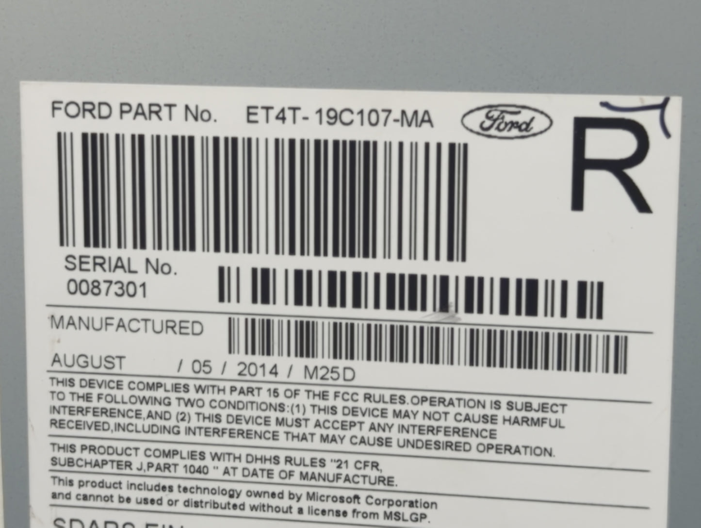 2014 Ford Edge Radio AM FM Cd Player Receiver Replacement P/N:ET4T-19C107-MA Fits Fits 2015 OEM Used Auto Parts - Oemusedaut