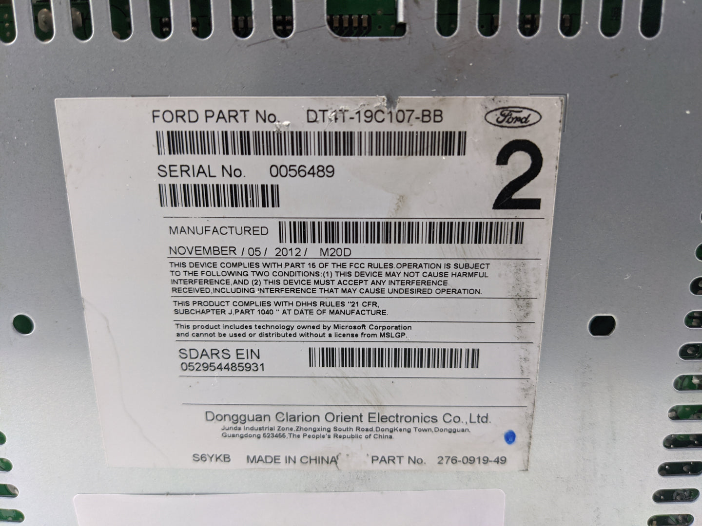 2013-2014 Ford Edge Radio AM FM Cd Player Receiver Replacement P/N:DT4T-19C107-BB Fits Fits 2013 2014 OEM Used Auto Parts - 
