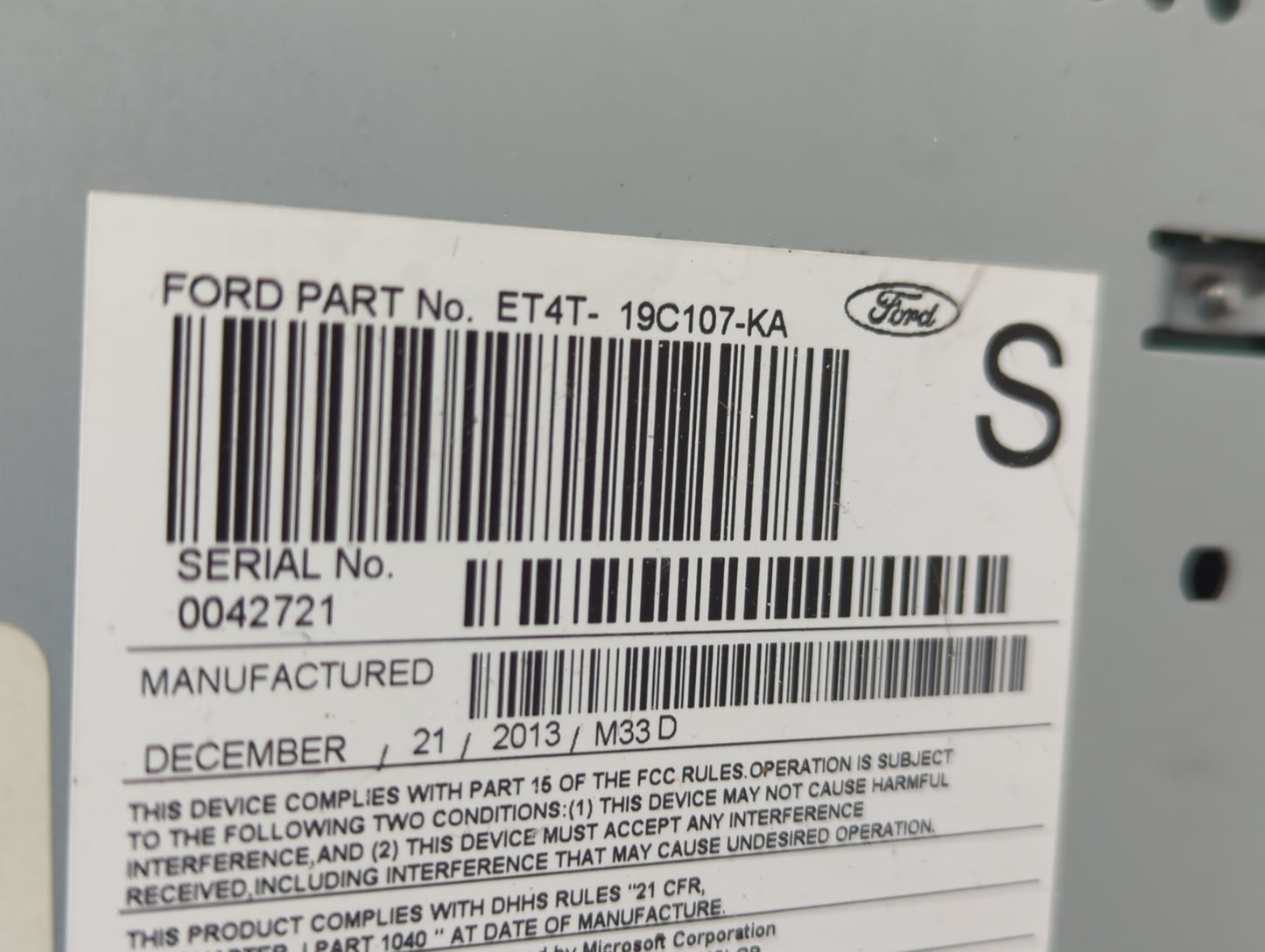 2013-2014 Ford Edge Radio AM FM Cd Player Receiver Replacement P/N:ET4T-19C107-KA Fits Fits 2013 2014 OEM Used Auto Parts - 