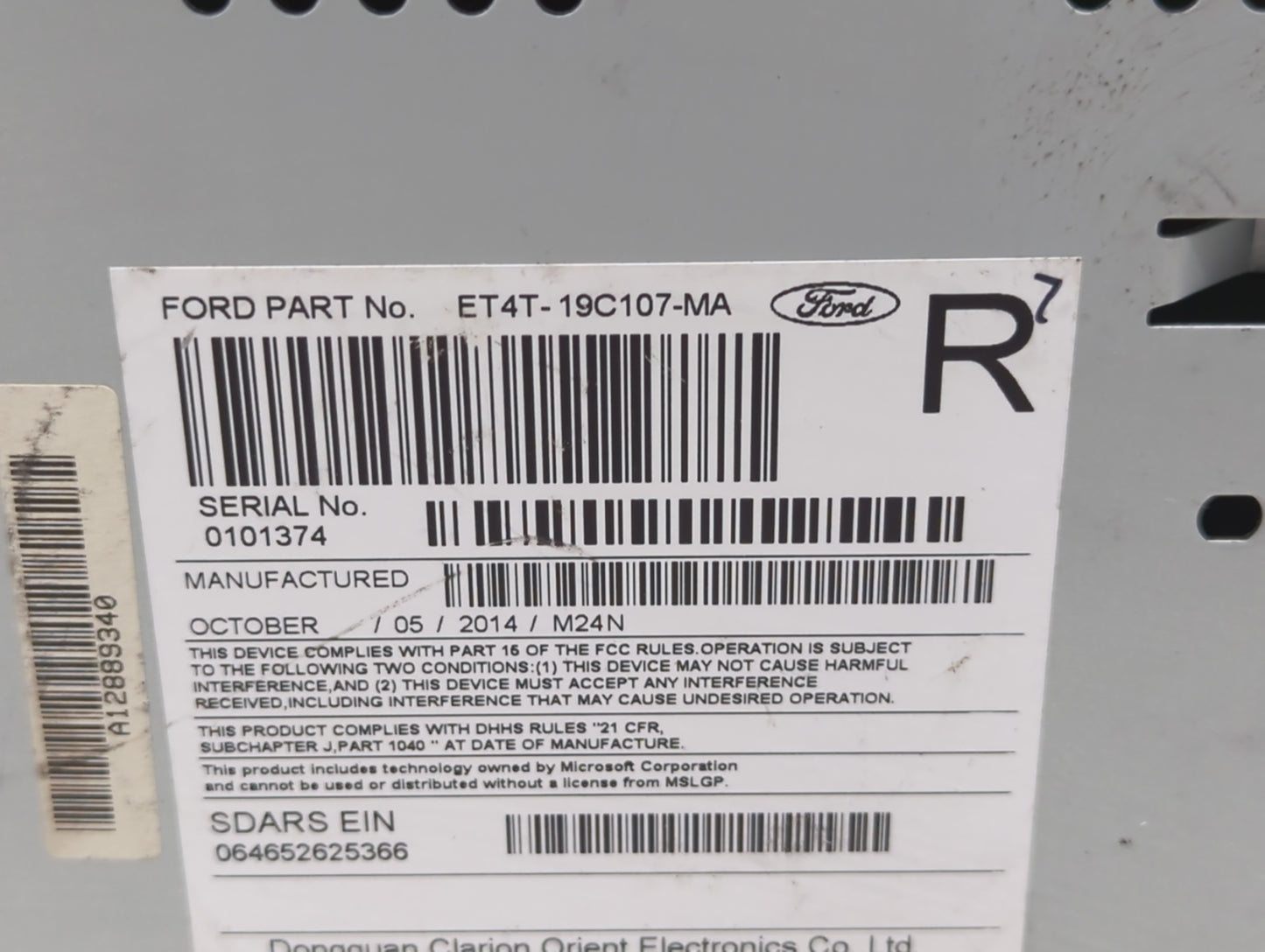 2014 Ford Edge Radio AM FM Cd Player Receiver Replacement P/N:ET4T-19C107-MA Fits Fits 2015 OEM Used Auto Parts - Oemusedaut