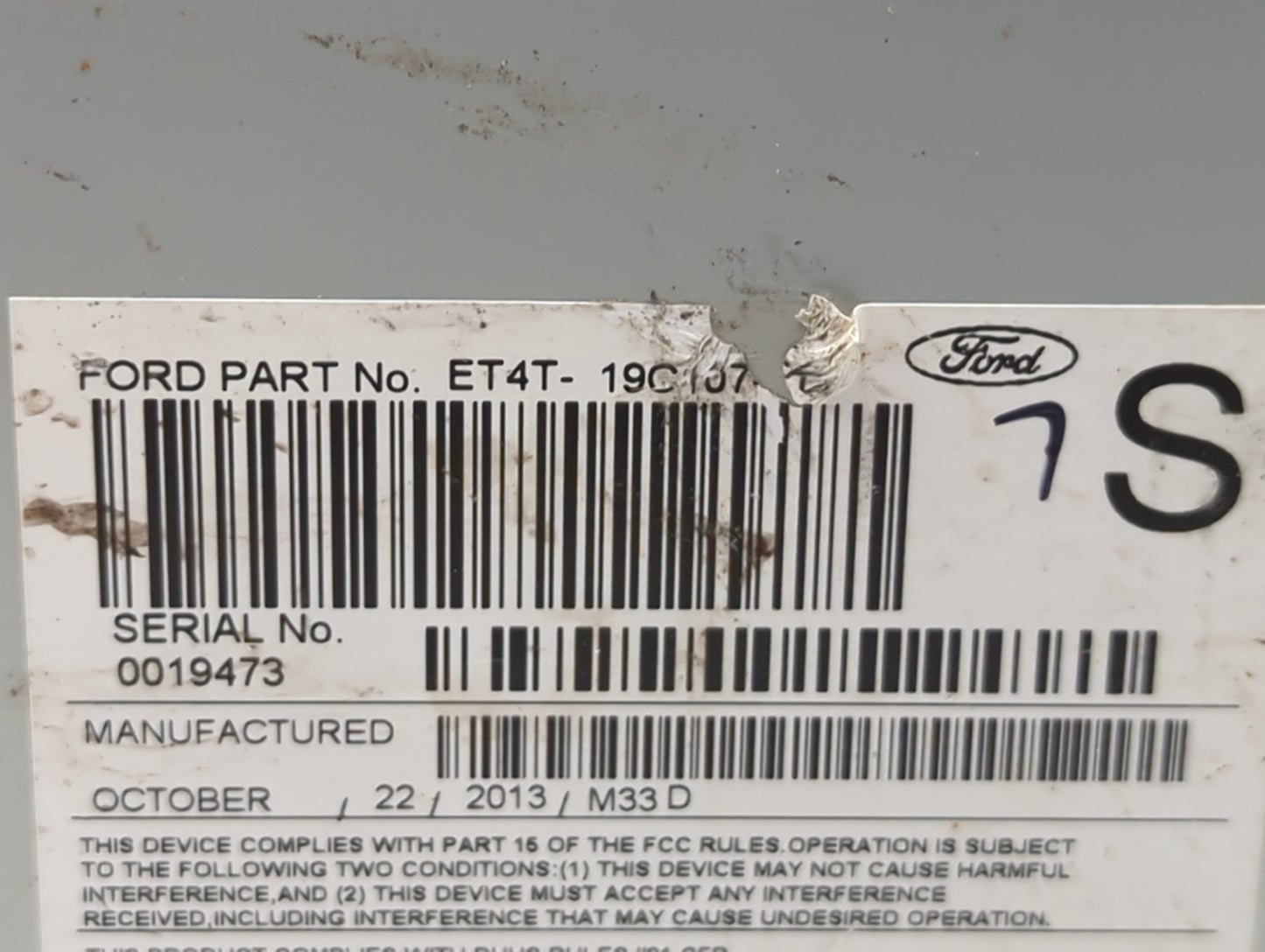 2014 Ford Edge Radio AM FM Cd Player Receiver Replacement P/N:PU-3908L-A ET4T-19C107 Fits OEM Used Auto Parts - Oemusedautop