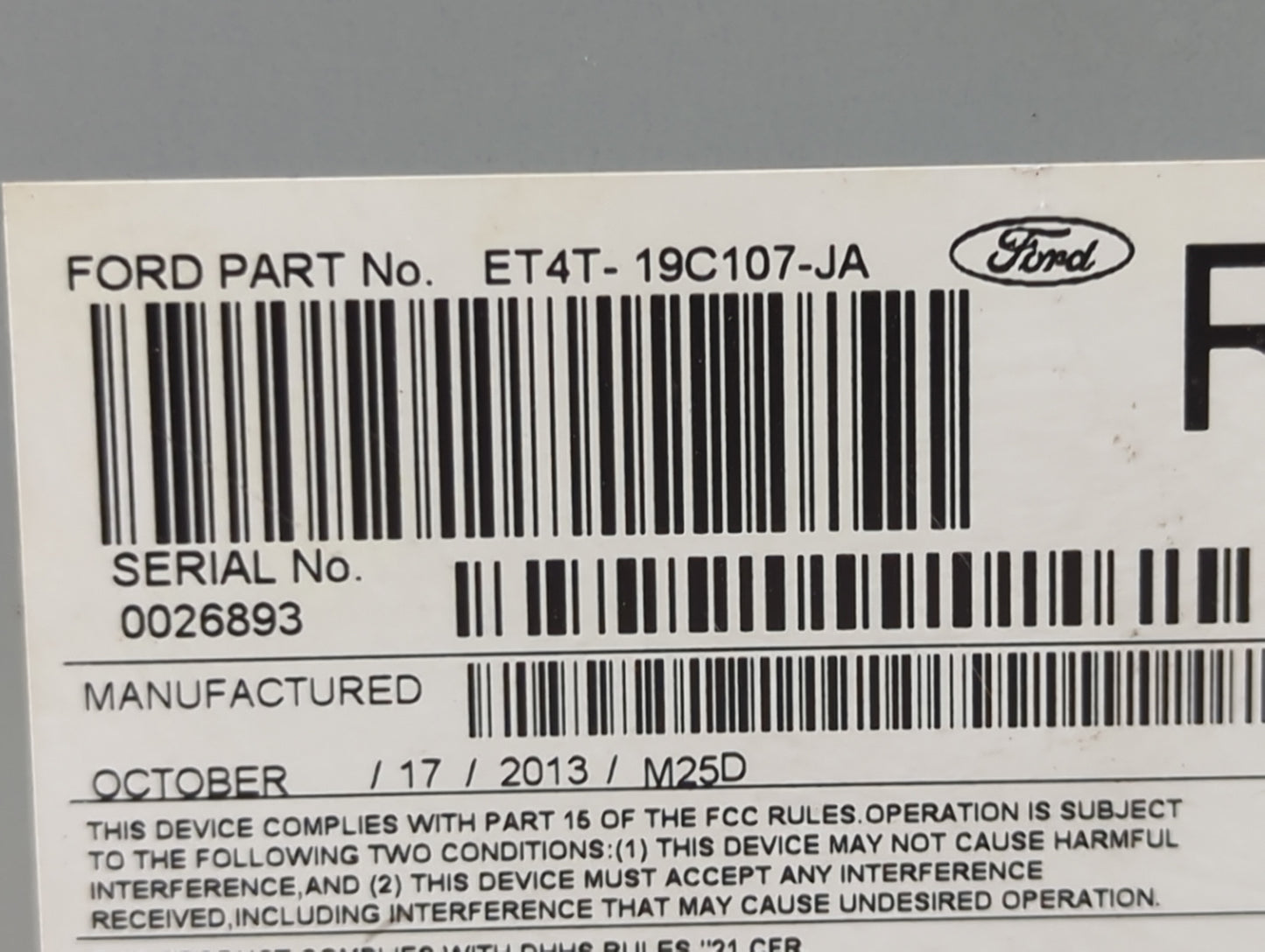 2014 Ford Edge Radio AM FM Cd Player Receiver Replacement P/N:ET4T-19C107-JA PU-3907L-A, 276-1056-65 Fits OEM Used Auto Part