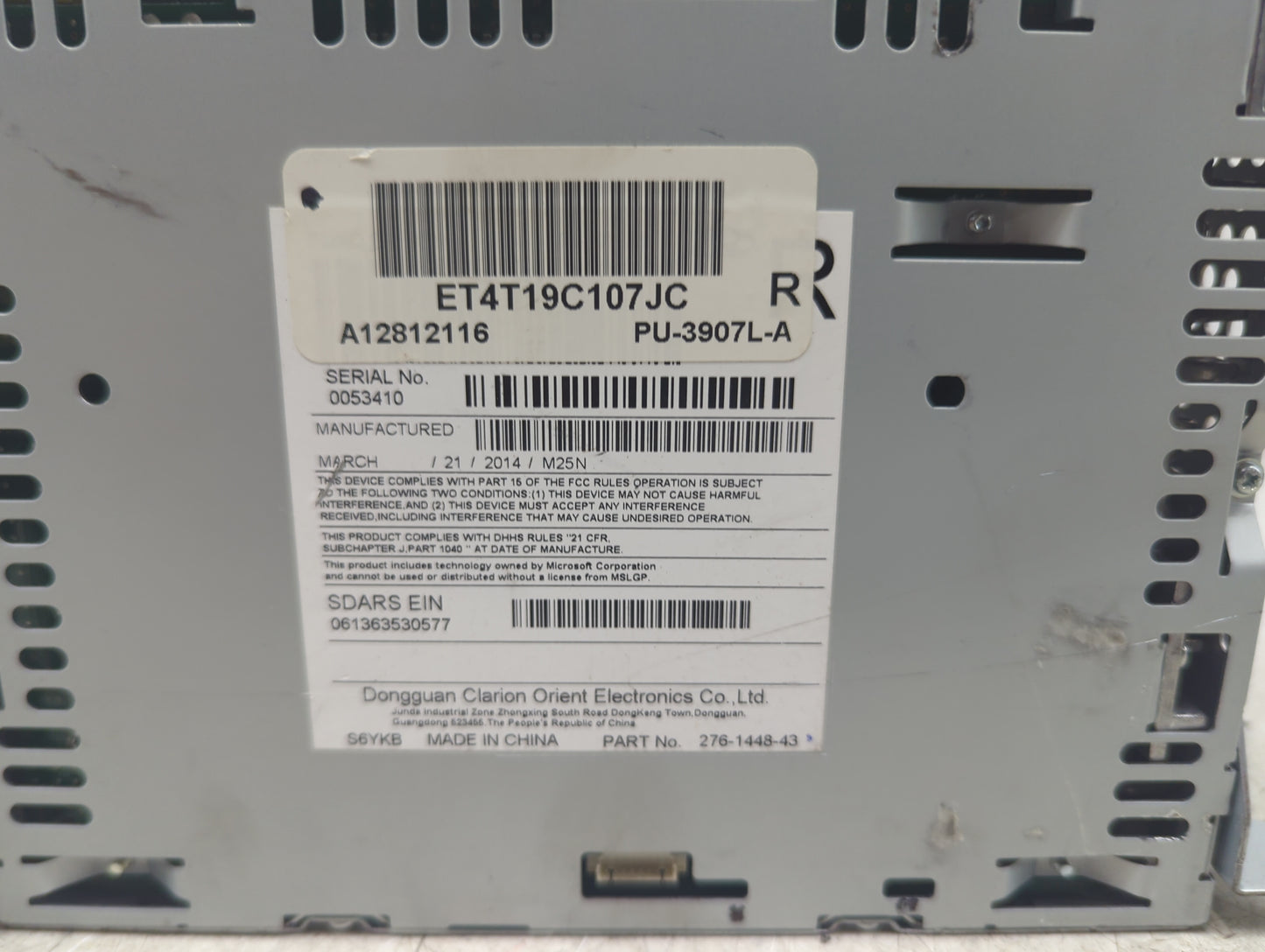 2014 Ford Edge Radio AM FM Cd Player Receiver Replacement P/N:PU-3907L-A ET4T19C107JC, 276-1448-43 Fits OEM Used Auto Parts 