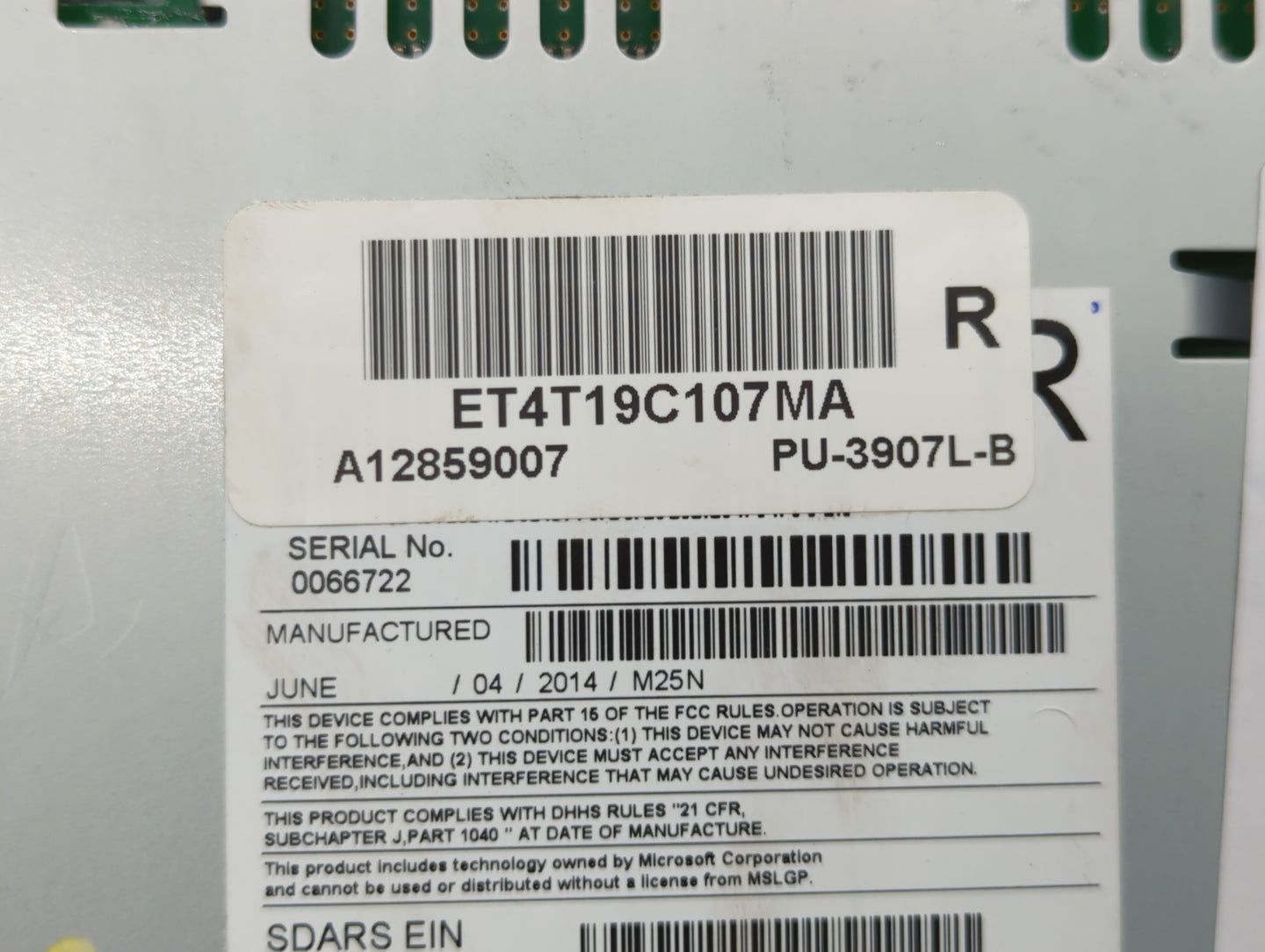 2014 Ford Edge Radio AM FM Cd Player Receiver Replacement P/N:ET4T-19C107-MA Fits Fits 2015 OEM Used Auto Parts - Oemusedaut