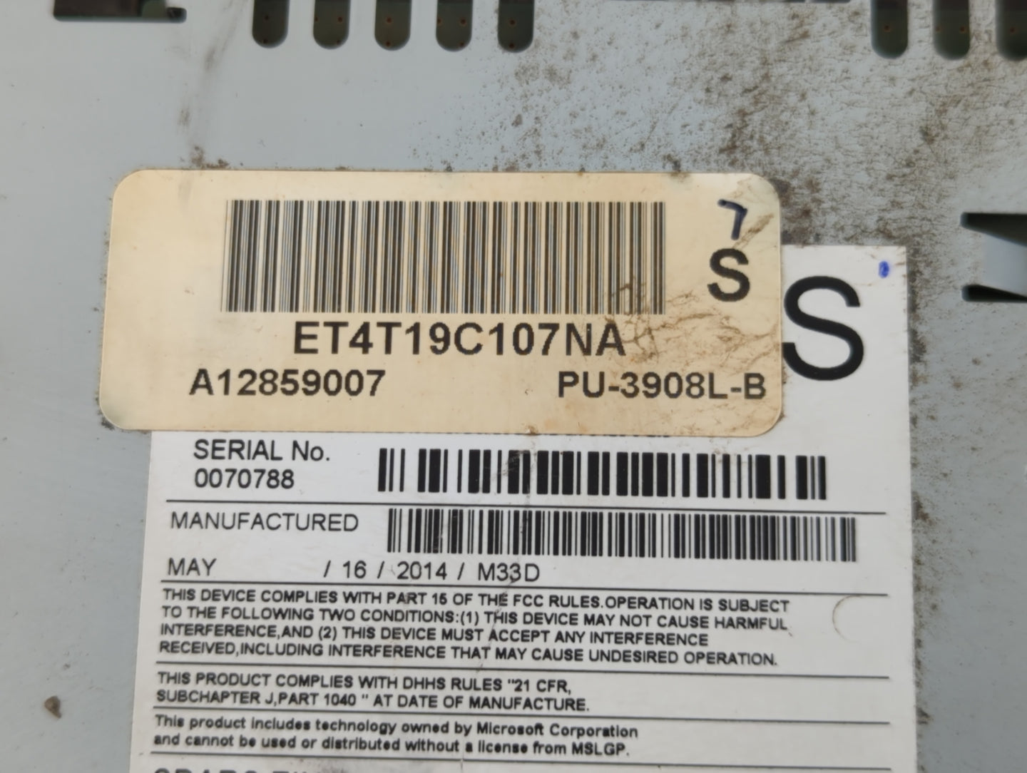 2014 Ford Edge Radio AM FM Cd Player Receiver Replacement P/N:ET4T19C107NA Fits Fits 2015 OEM Used Auto Parts - Oemusedautop