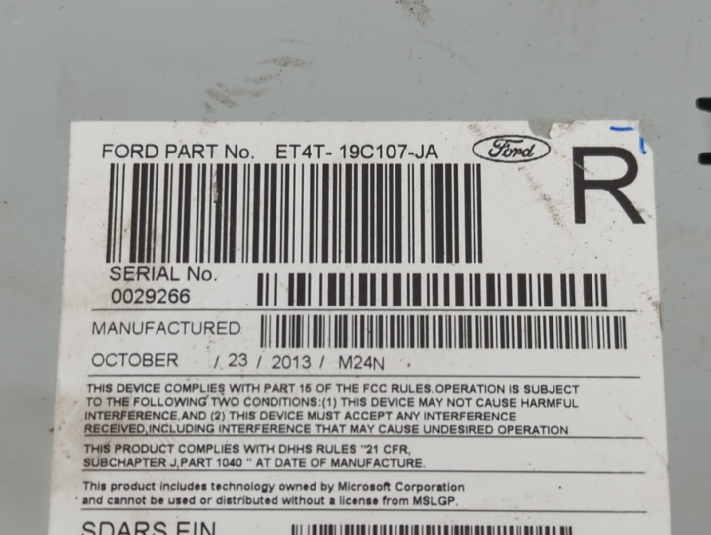 2014 Ford Edge Radio AM FM Cd Player Receiver Replacement P/N:ET4T-19C107-JA Fits OEM Used Auto Parts - Oemusedautoparts1.co