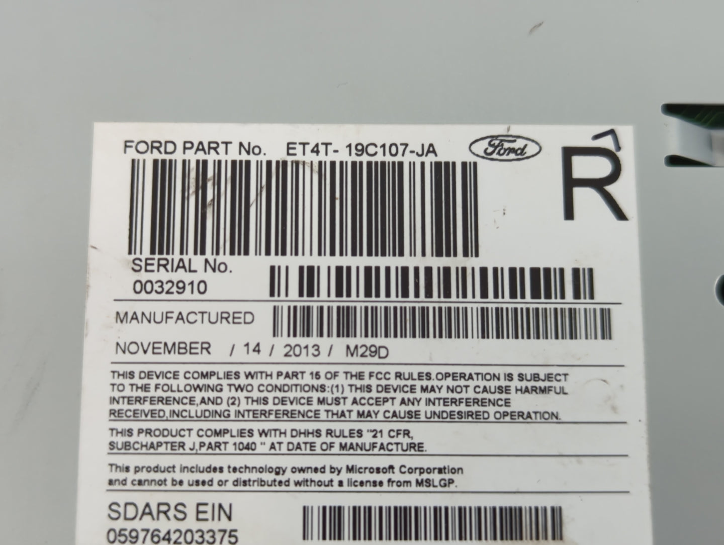 2014 Ford Edge Radio AM FM Cd Player Receiver Replacement P/N:ET4T-19C107-JA Fits OEM Used Auto Parts - Oemusedautoparts1.co