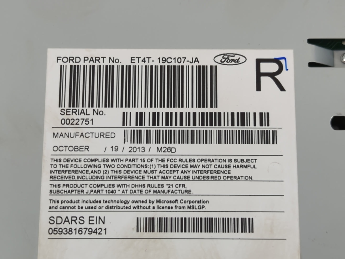 2014 Ford Edge Radio AM FM Cd Player Receiver Replacement P/N:ET4T-19C107-JA Fits OEM Used Auto Parts - Oemusedautoparts1.co