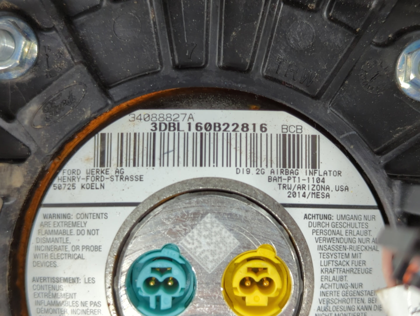 2014 Ford Escape Air Bag Driver Left Steering Wheel Mounted Fits OEM Used Auto Parts - Oemusedautoparts1.com