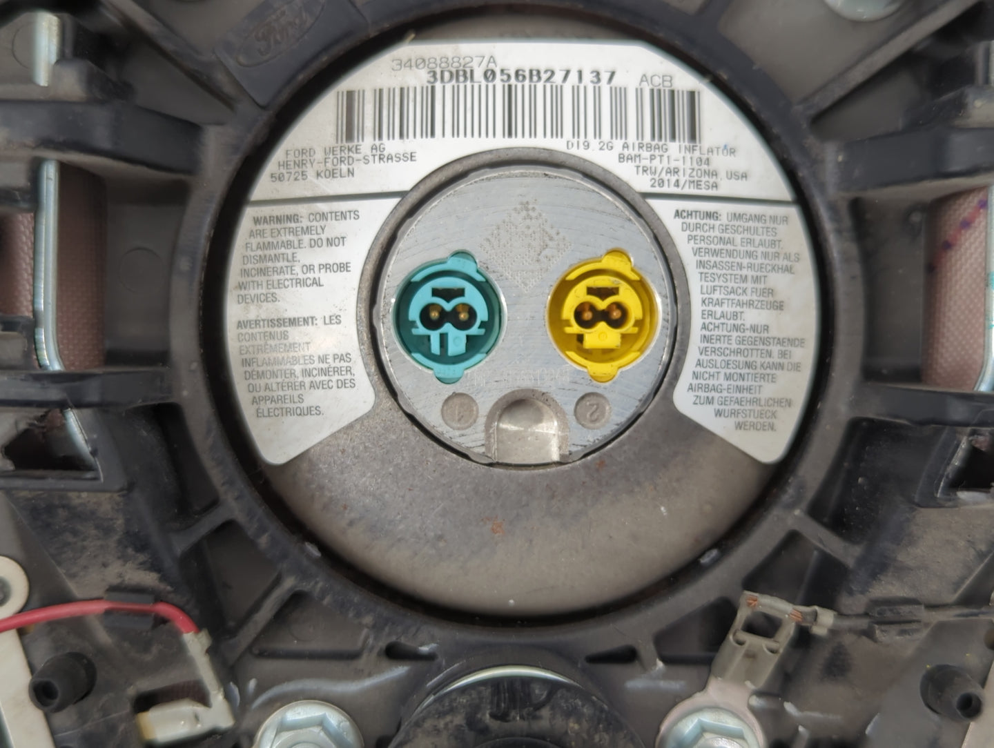 2013-2014 Ford Escape Air Bag Driver Left Steering Wheel Mounted P/N:34088827A 3DBL056B27137 Fits Fits 2013 2014 OEM Used Au