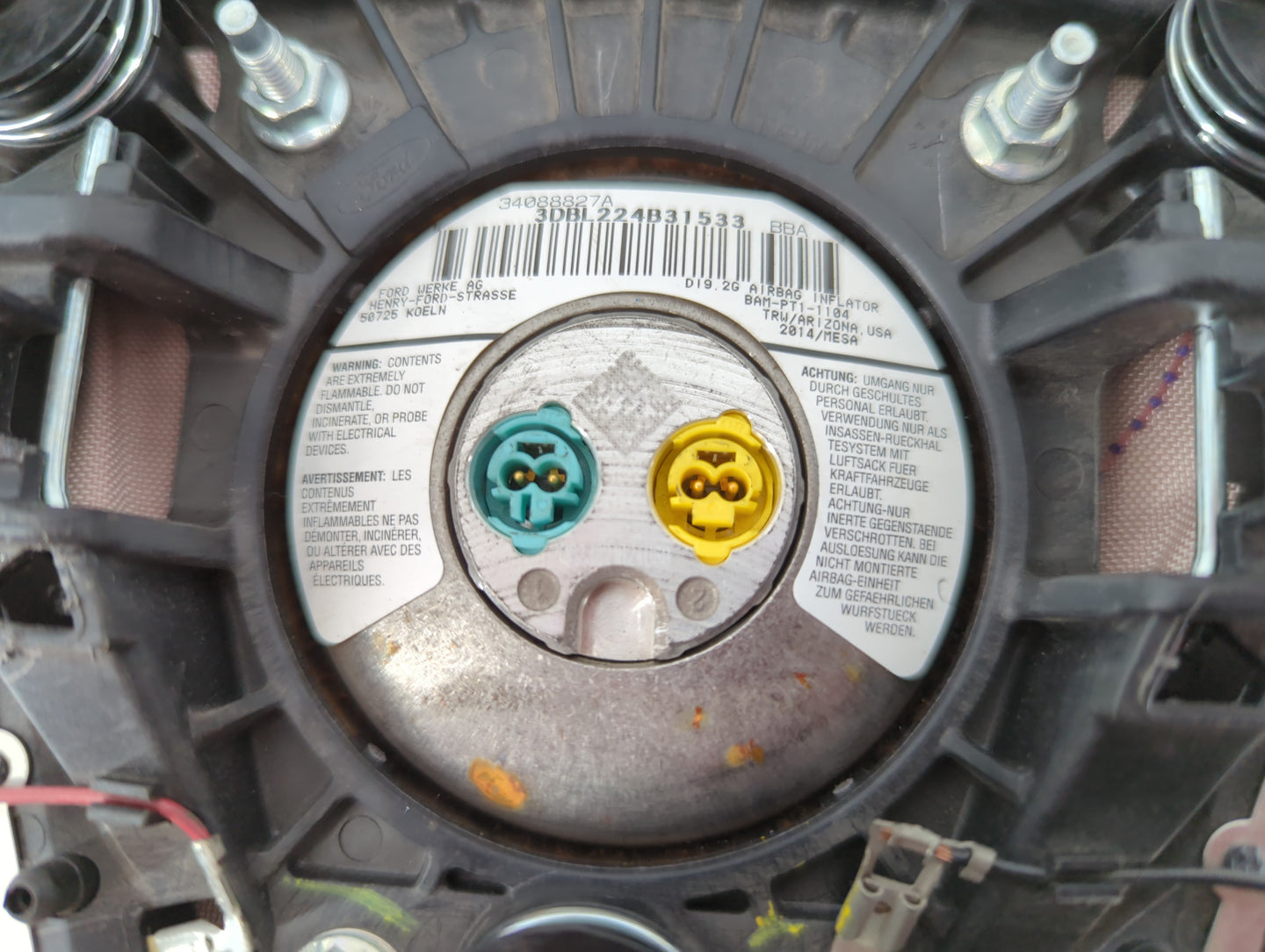 2013-2014 Ford Escape Air Bag Driver Left Steering Wheel Mounted P/N:CJ54 A042B85 CC3 Fits Fits 2013 2014 OEM Used Auto Part