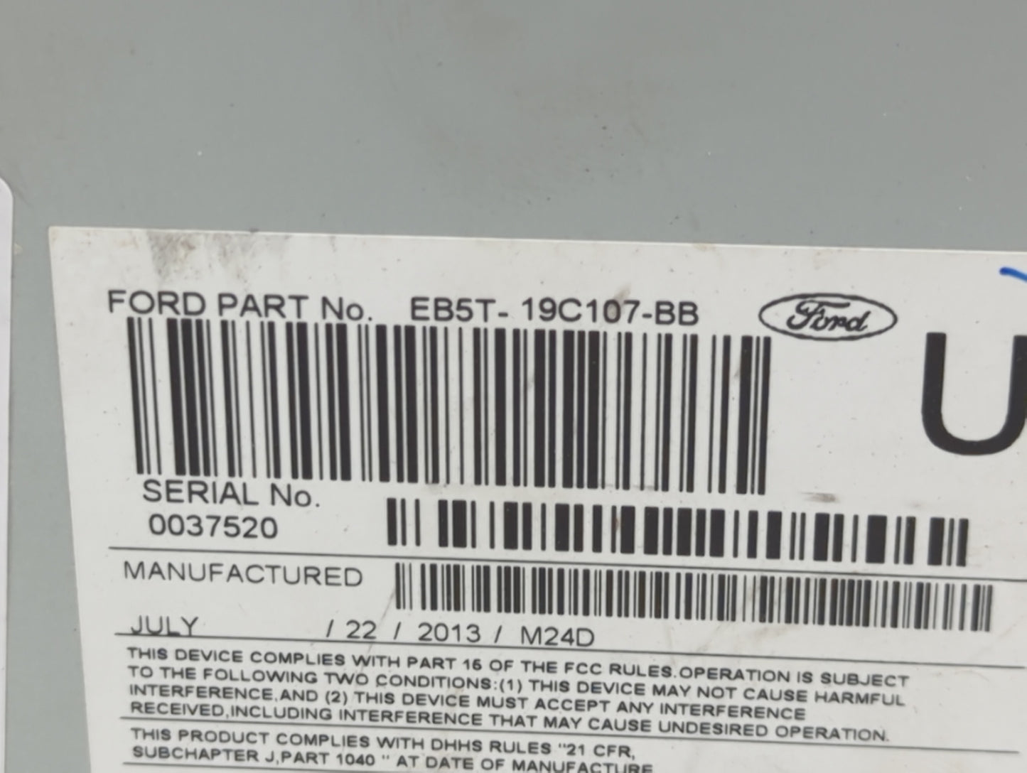 2014 Ford Explorer Radio AM FM Cd Player Receiver Replacement P/N:EB5T-19C107-BB Fits OEM Used Auto Parts - Oemusedautoparts
