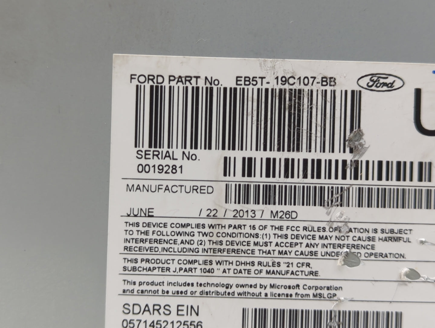 2014 Ford Explorer Radio AM FM Cd Player Receiver Replacement P/N:PU-3890L-A EB5T-19C107-BB Fits OEM Used Auto Parts - Oemus