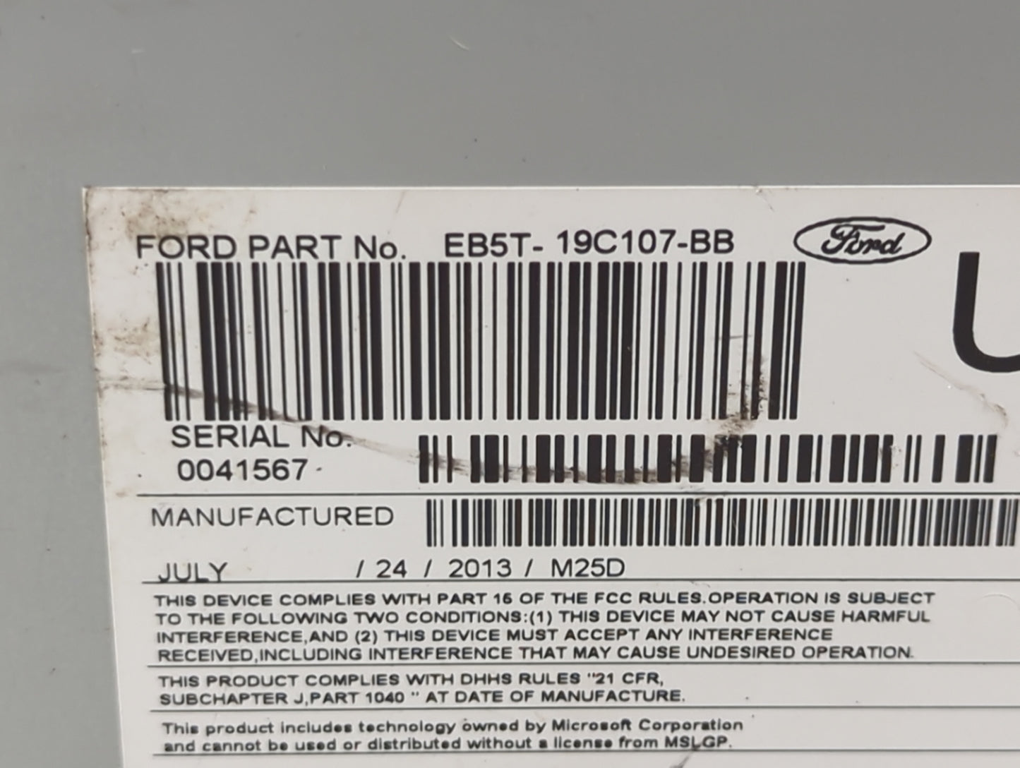 2013-2015 Ford Explorer Radio AM FM Cd Player Receiver Replacement P/N:EB5T-19C107-BB PU-3890L-A, S6YKB Fits Fits 2013 2014 