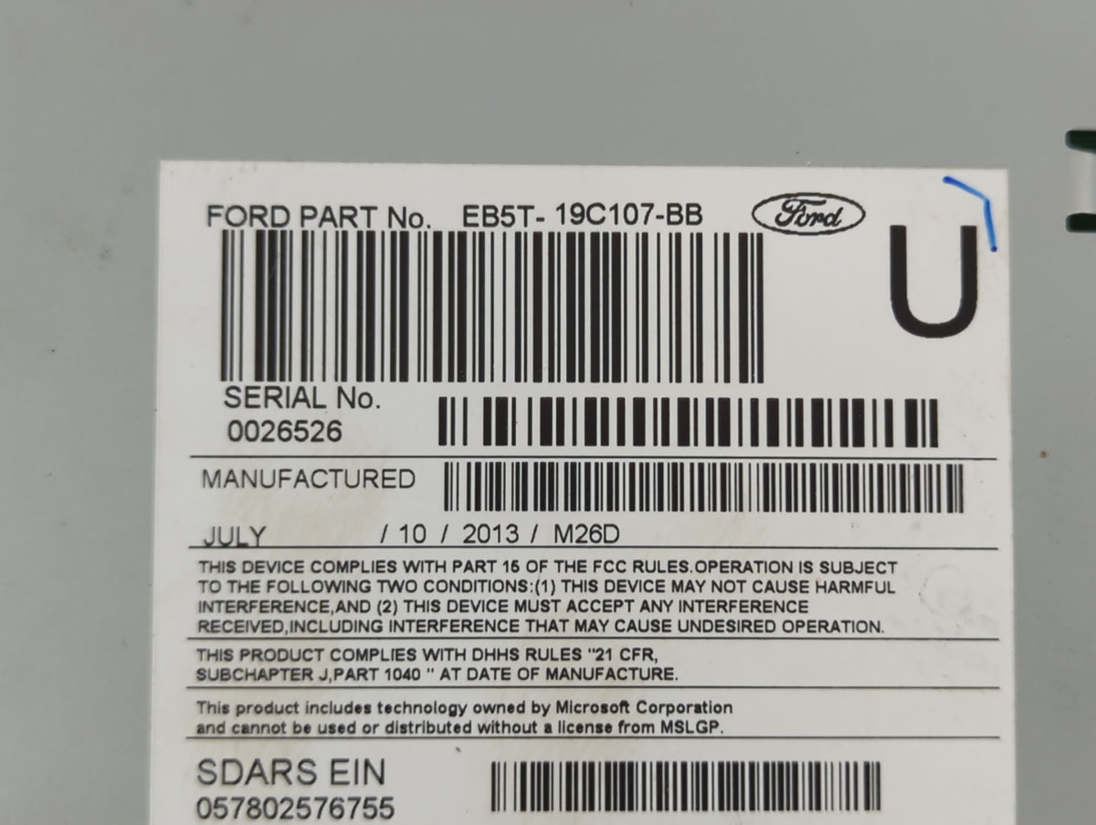 2014 Ford Explorer Radio AM FM Cd Player Receiver Replacement P/N:EB5T-19C107-BB OEM Used Auto Parts - Oemusedautoparts1.com