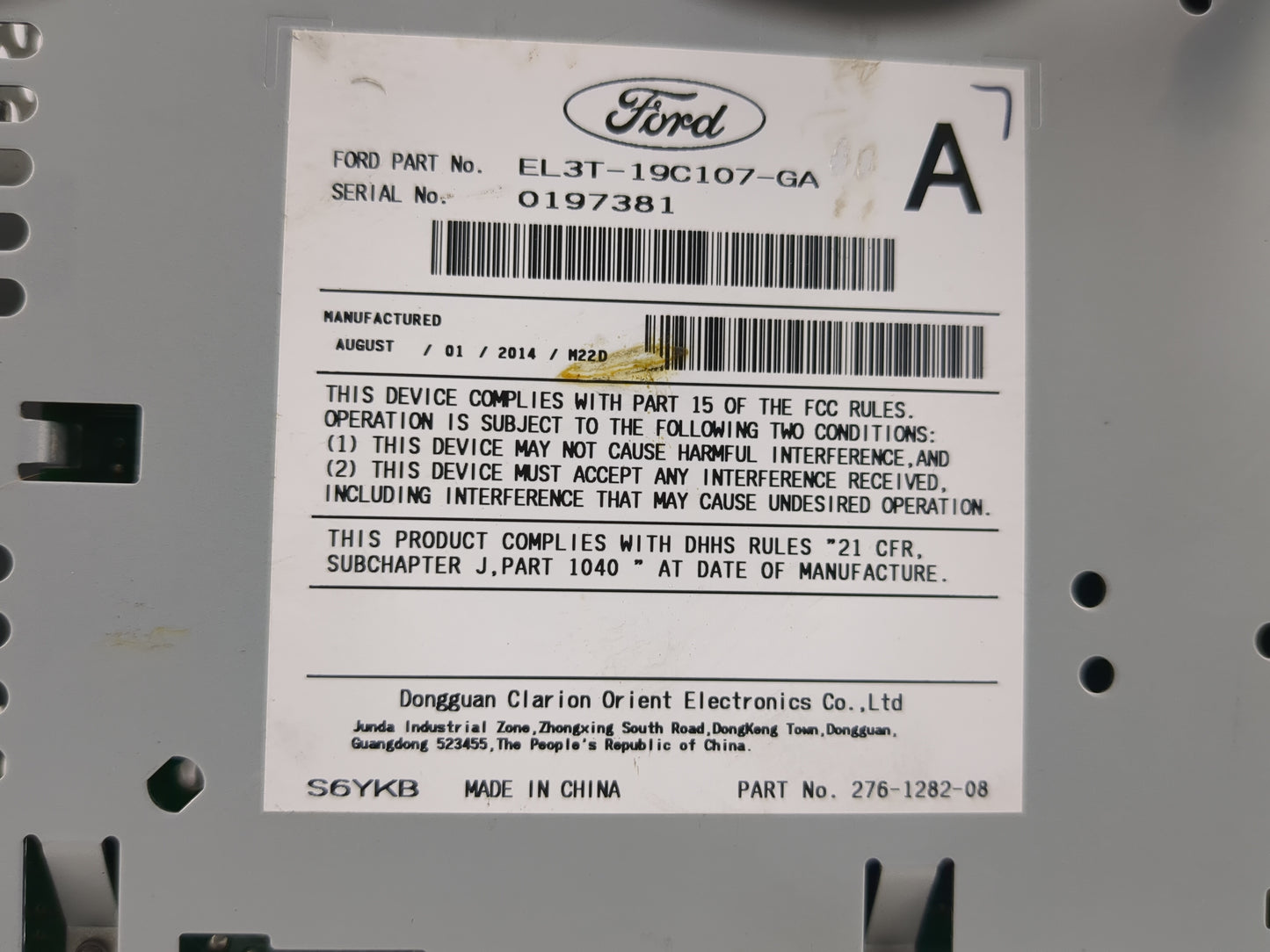 2014 Ford F-150 Radio AM FM Cd Player Receiver Replacement P/N:EL3T-19C107-GA PU-3535A-B, 276-1282-08 Fits OEM Used Auto Par