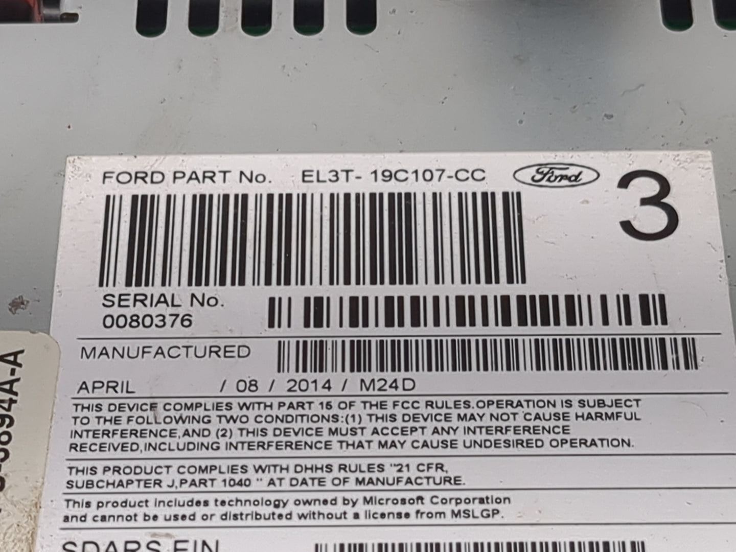 2014 Ford F-150 Radio AM FM Cd Player Receiver Replacement P/N:PU-3894A-A EL3T-19C107-CC Fits OEM Used Auto Parts - Oemuseda