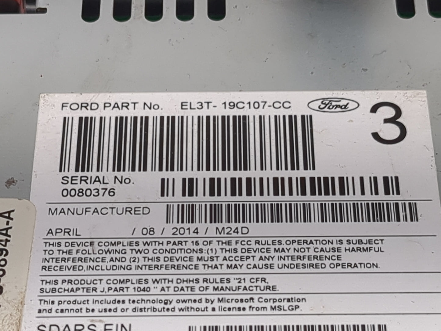 2014 Ford F-150 Radio AM FM Cd Player Receiver Replacement P/N:PU-3894A-A EL3T-19C107-CC Fits OEM Used Auto Parts - Oemuseda