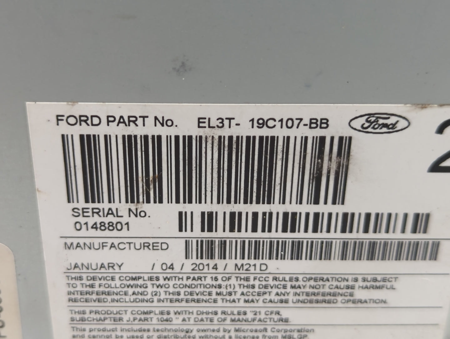 2014 Ford F-150 Radio AM FM Cd Player Receiver Replacement P/N:EL3T-19C107-BB Fits OEM Used Auto Parts - Oemusedautoparts1.c