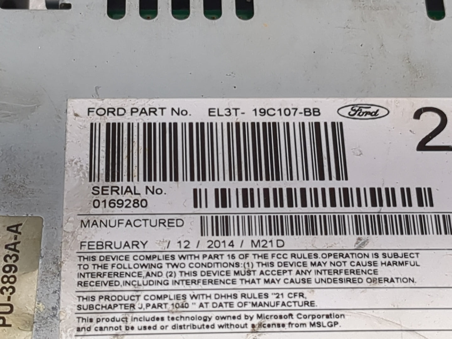 2014 Ford F150 Radio AM FM Cd Player Receiver Replacement P/N:PU-3893A-A EL3T-19C107-BB Fits Fits 2013 OEM Used Auto Parts -