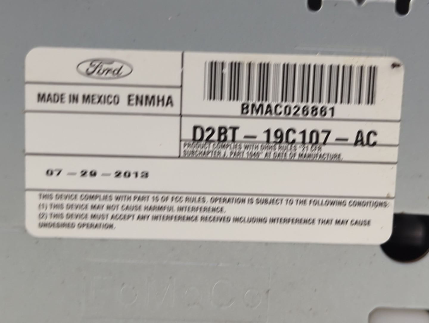 2014-2015 Ford Fiesta Radio AM FM Cd Player Receiver Replacement P/N:D2BT-19C107-AC BMAC026861 Fits Fits 2014 2015 OEM Used 