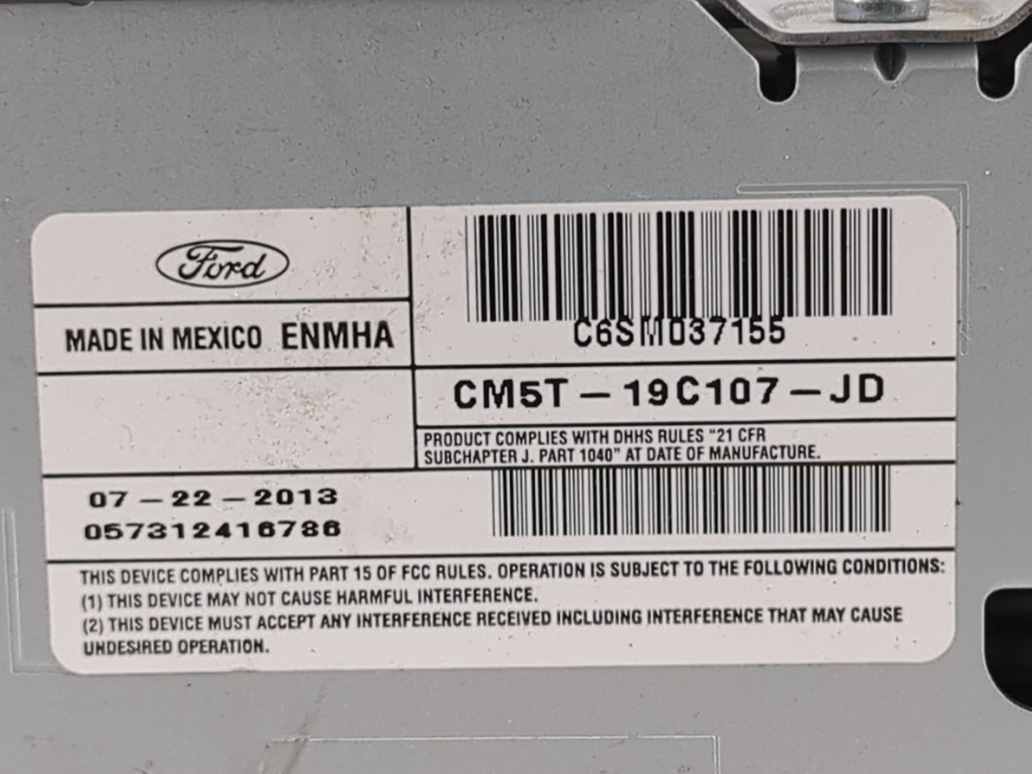 2012-2014 Ford Focus Radio AM FM Cd Player Receiver Replacement P/N:CM5T-19C107-JD Fits Fits 2012 2013 2014 OEM Used Auto Pa