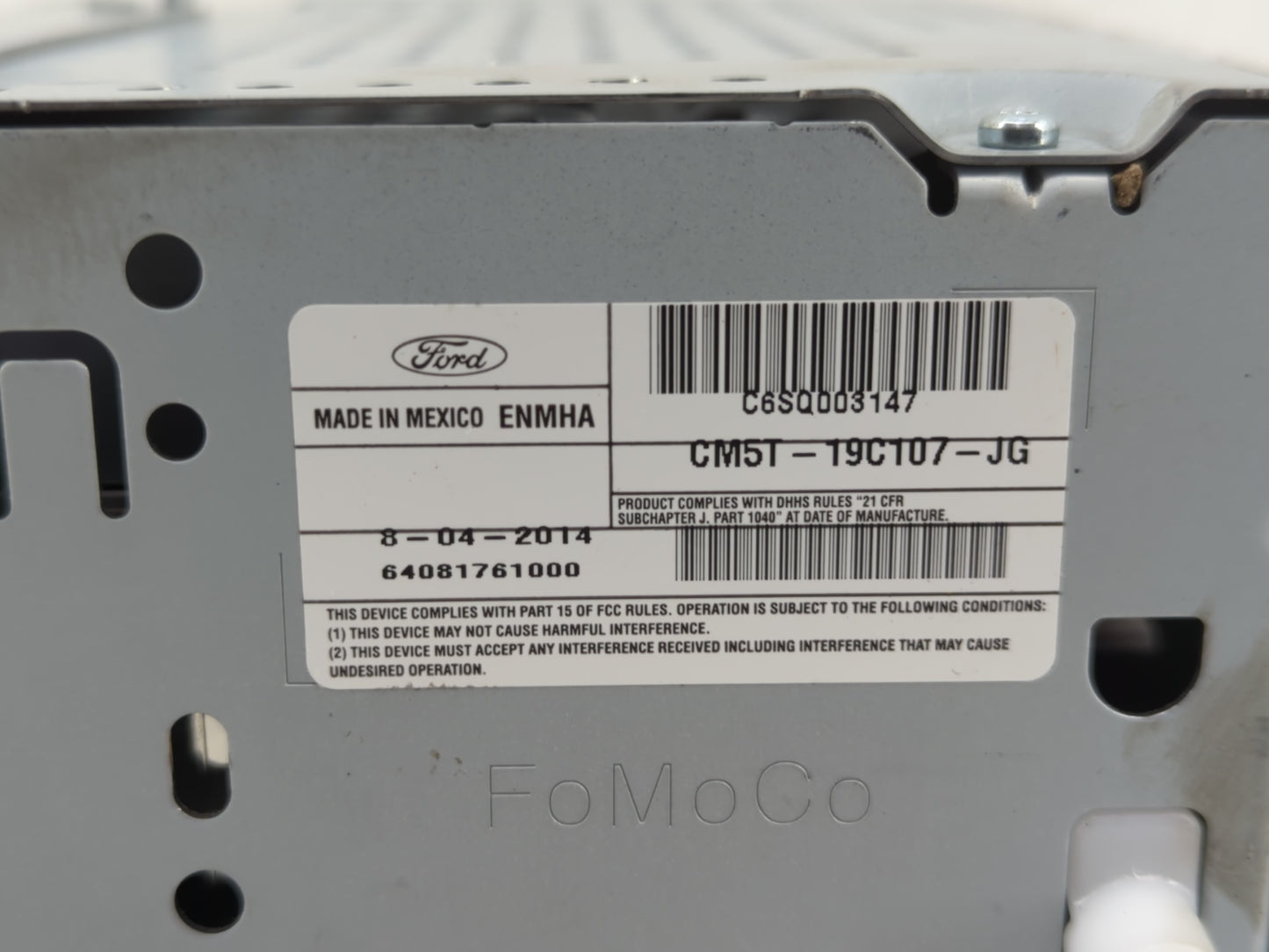 2012-2014 Ford Focus Radio AM FM Cd Player Receiver Replacement P/N:CM5T-19C107-JG Fits Fits 2012 2013 2014 OEM Used Auto Pa