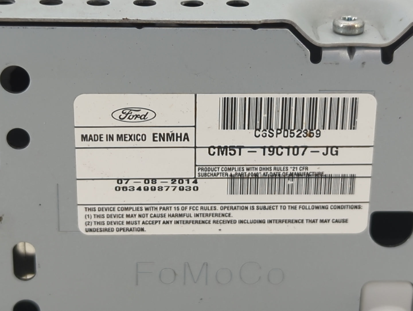 2012-2014 Ford Focus Radio AM FM Cd Player Receiver Replacement P/N:CM5T-19C107-JG Fits Fits 2012 2013 2014 OEM Used Auto Pa