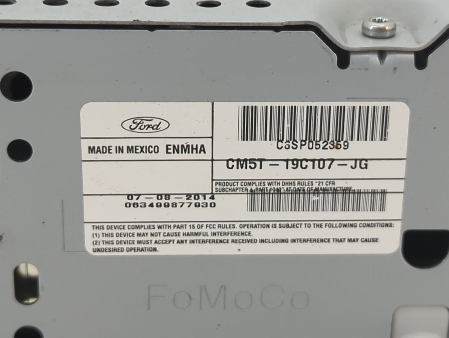 2012-2014 Ford Focus Radio AM FM Cd Player Receiver Replacement P/N:CM5T-19C107-JG Fits Fits 2012 2013 2014 OEM Used Auto Pa