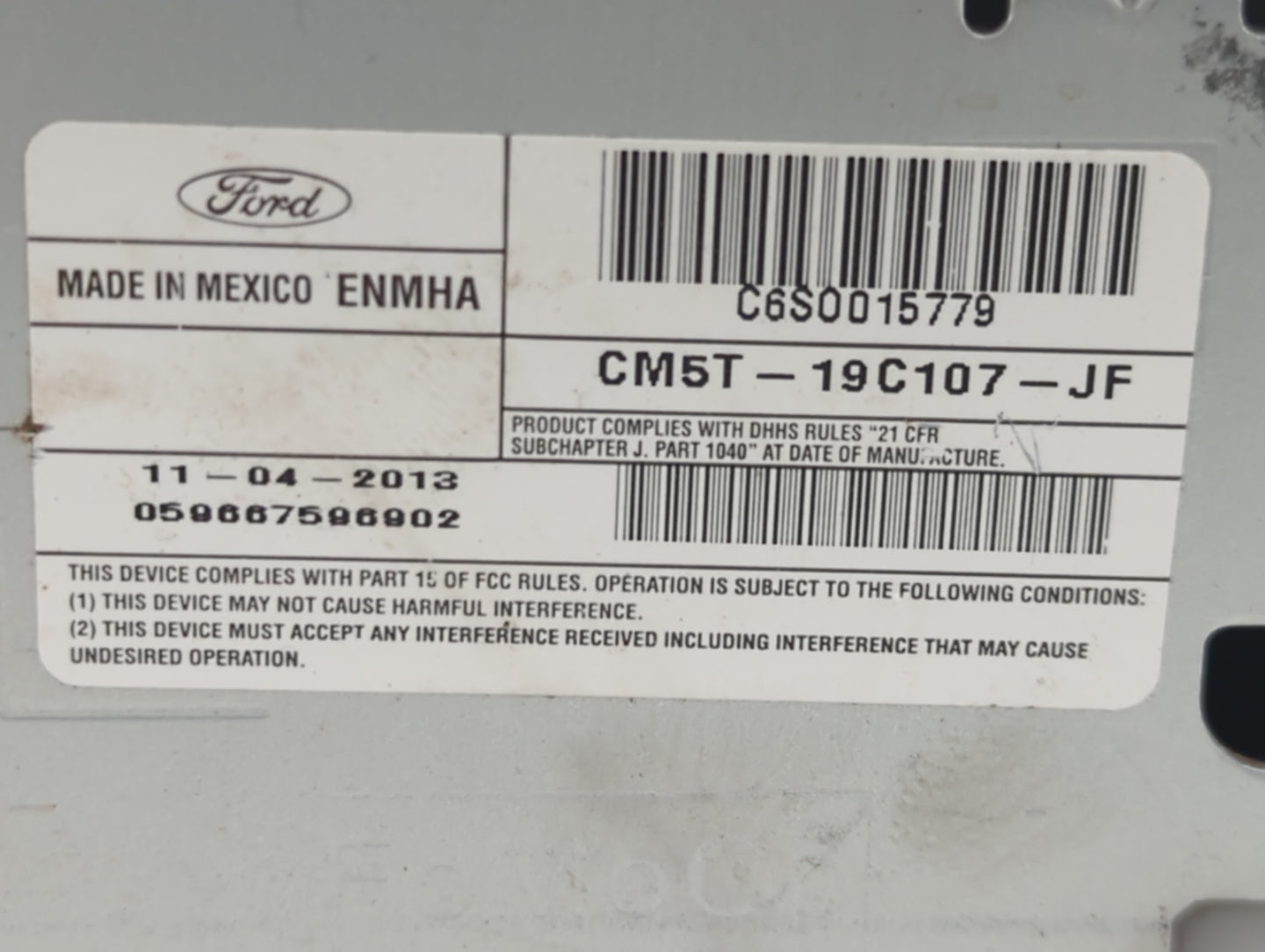 2012-2014 Ford Focus Radio AM FM Cd Player Receiver Replacement P/N:CM5T-19C107-JF Fits Fits 2012 2013 2014 OEM Used Auto Pa