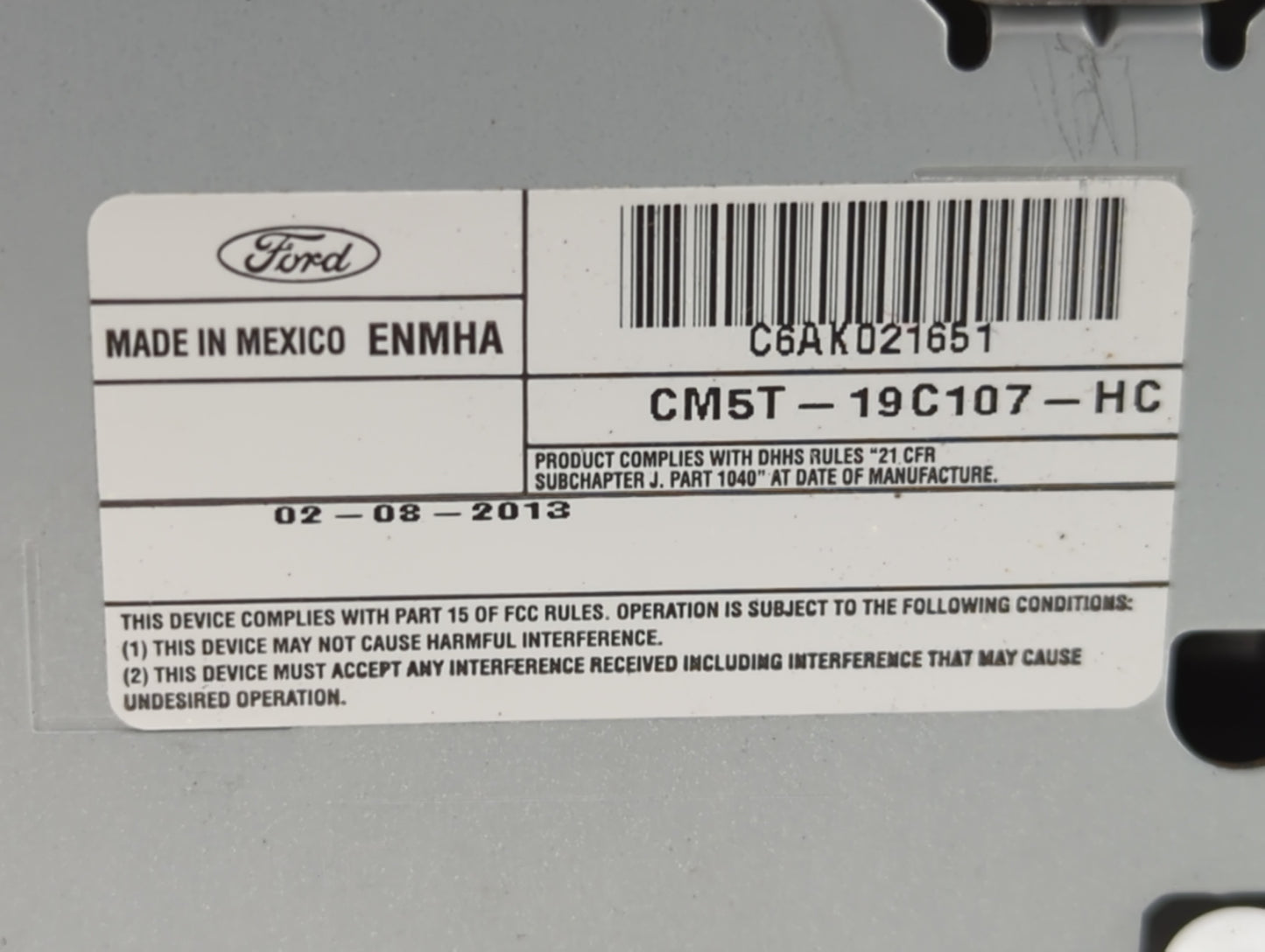 2012-2014 Ford Focus Radio AM FM Cd Player Receiver Replacement P/N:CM5T-19C107-HC Fits Fits 2012 2013 2014 OEM Used Auto Pa
