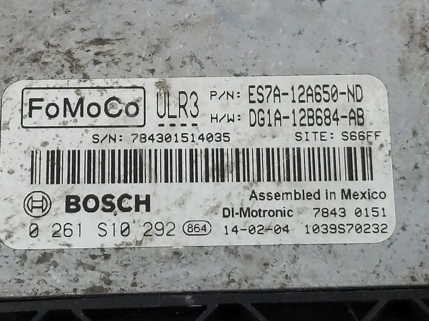 2014 Ford Fusion PCM Engine Control Computer ECU ECM PCU OEM P/N:ES7A-12A650-MD 0 261 S10 294 Fits OEM Used Auto Parts - Oem
