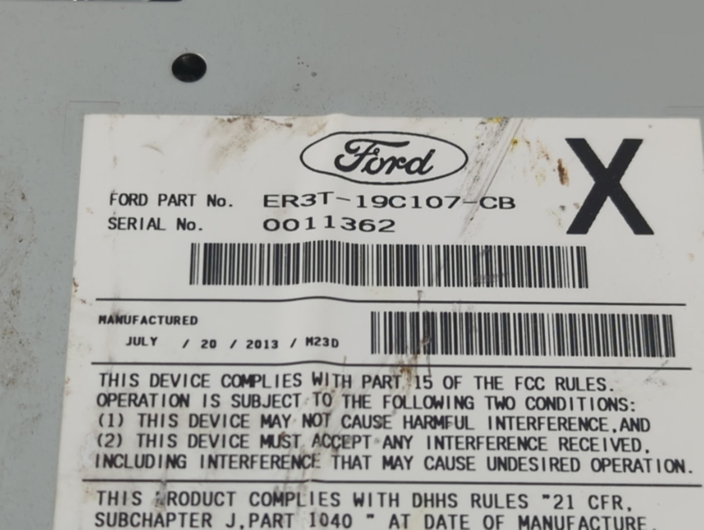 2013-2014 Ford Mustang Radio AM FM Cd Player Receiver Replacement P/N:ER3T-19C107-CB Fits Fits 2013 2014 OEM Used Auto Parts