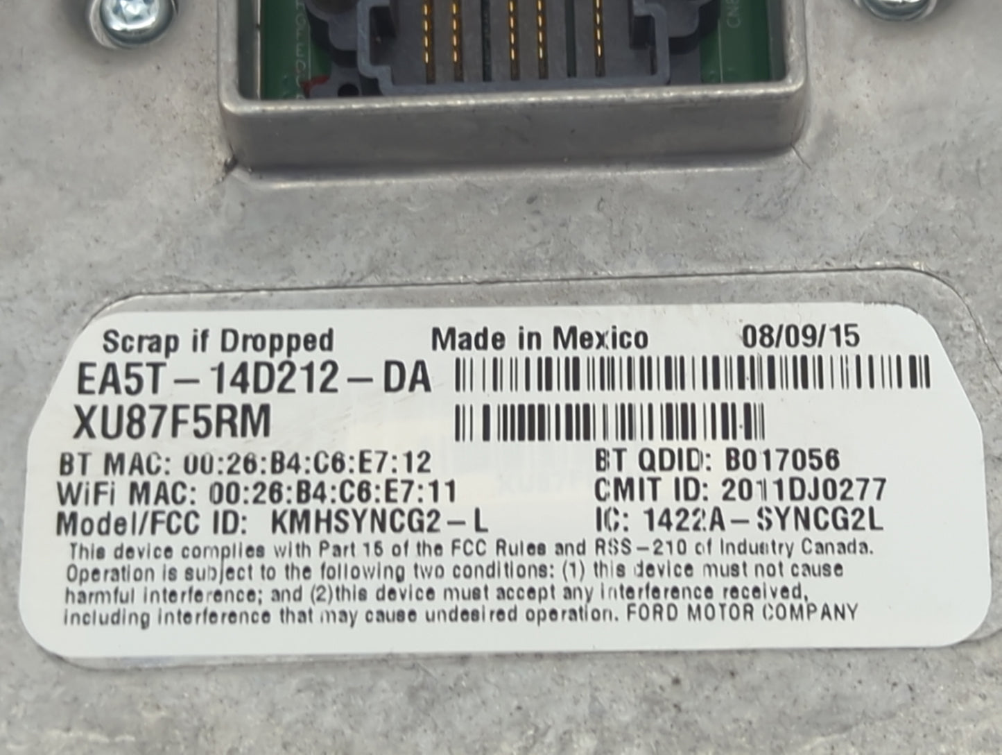 2014-2015 Ford Escape Communication Control Module Ea5t-14d212-da - Oemusedautoparts1.com