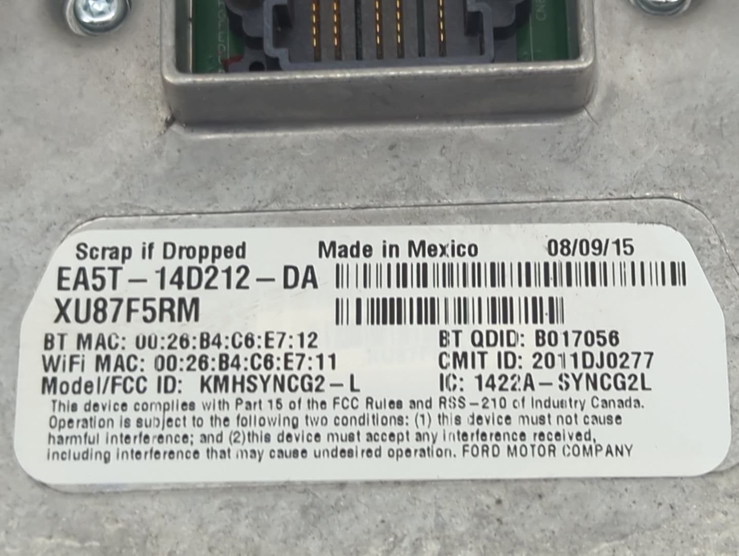 2014-2015 Ford Escape Communication Control Module Ea5t-14d212-da - Oemusedautoparts1.com