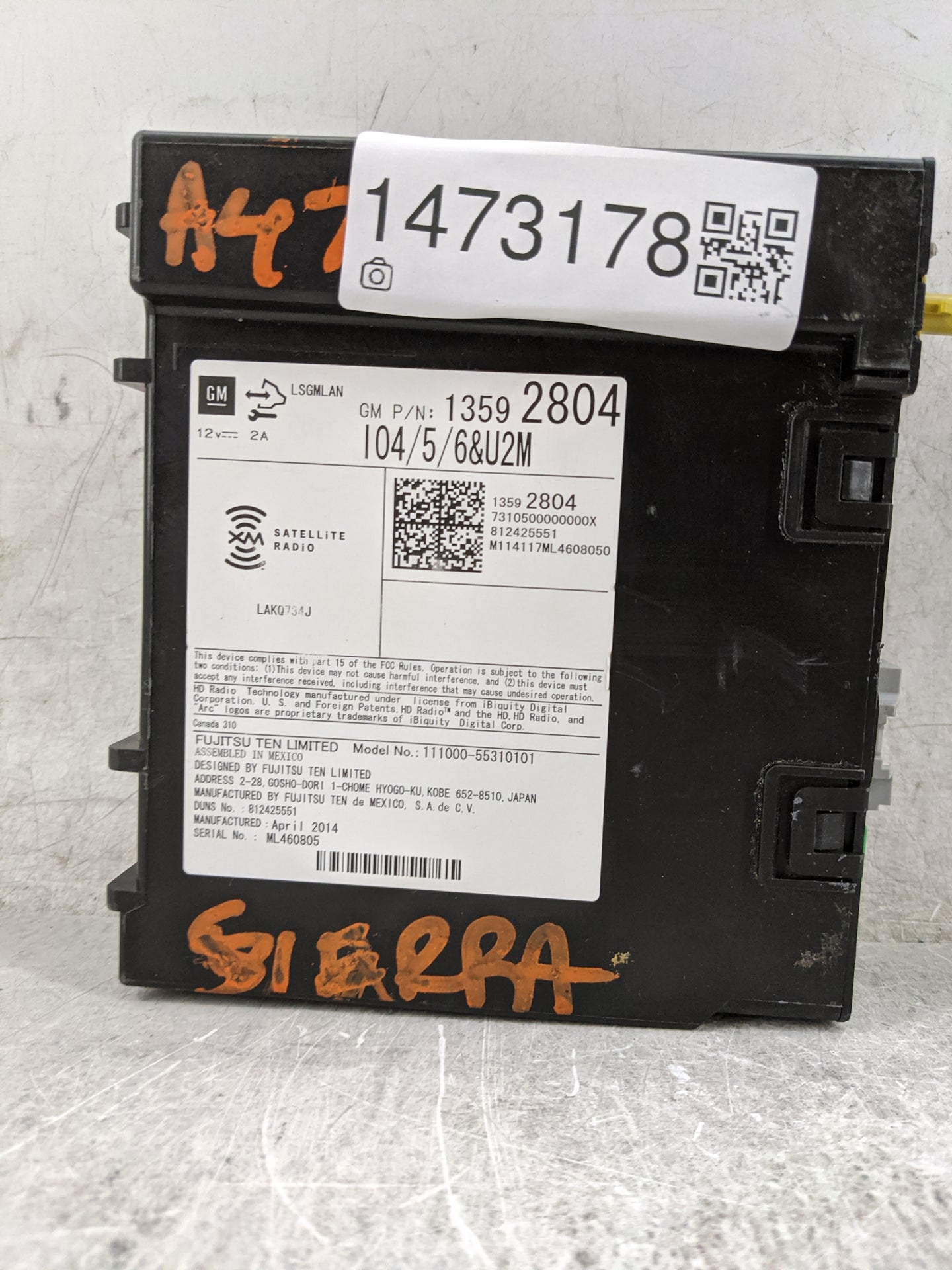 2014 Gmc Sierra 1500 Radio AM FM Cd Player Receiver Replacement P/N:13592804 111000-55310101 Fits Fits 2013 2015 OEM Used Au