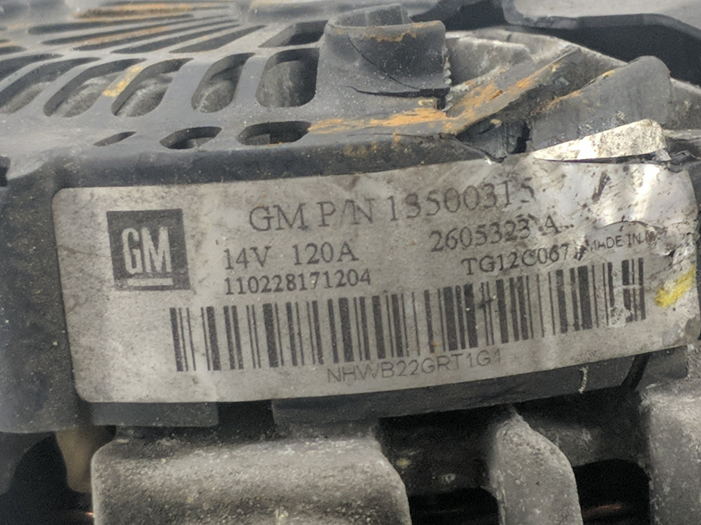 2010-2017 Gmc Terrain Alternator Replacement Generator Charging Assembly Engine OEM P/N:13500315 Fits OEM Used Auto Parts - 