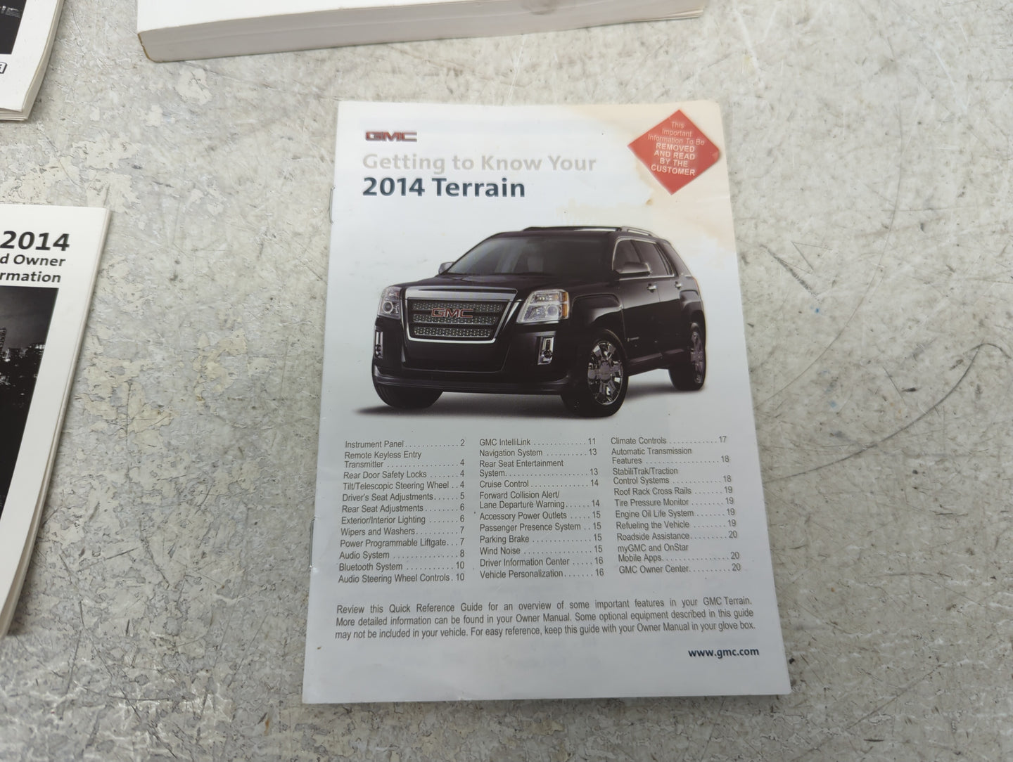 2014 Gmc Terrain Owners Manual Book Guide OEM Used Auto Parts - Oemusedautoparts1.com
