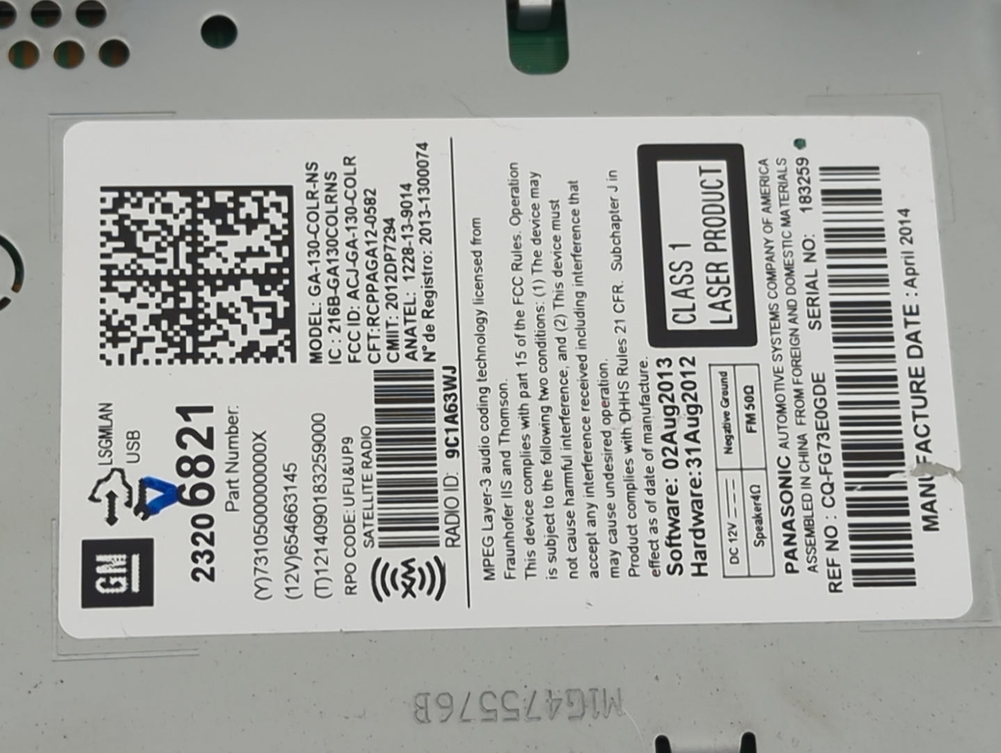 2014 Gmc Terrain Radio AM FM Cd Player Receiver Replacement P/N:23206821 CQ-FG73E0GDE, GA-130-COLR-NS Fits OEM Used Auto Par