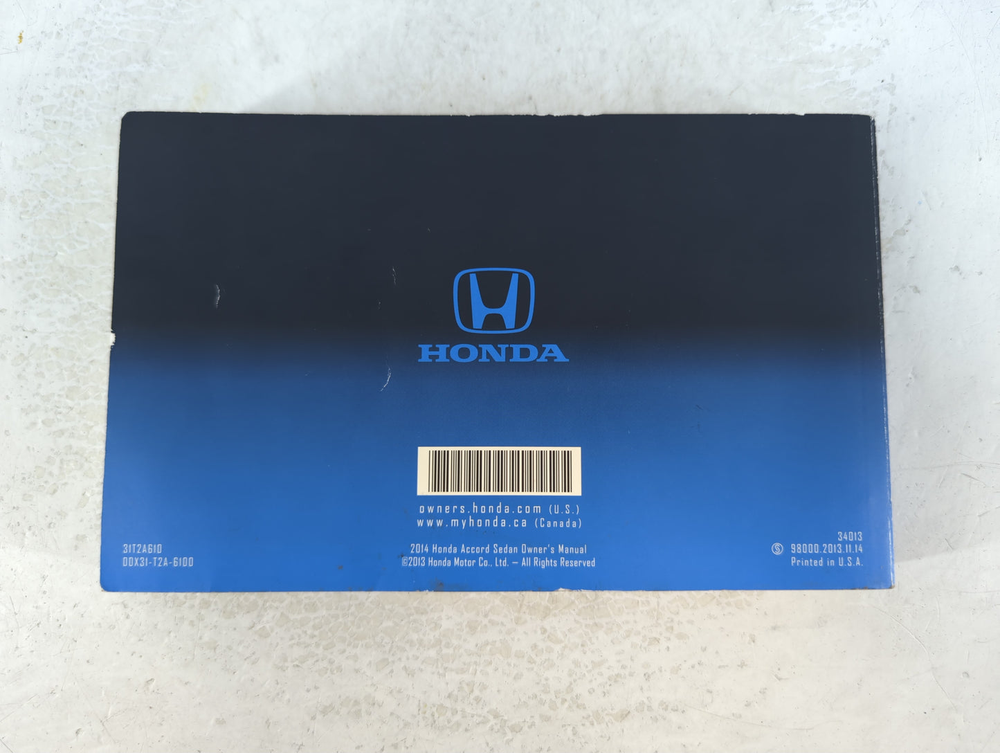 2014 Honda Accord Owners Manual Book Guide P/N:00X31-T2A-6100 OEM Used Auto Parts - Oemusedautoparts1.com