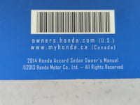 2014 Honda Accord Owners Manual Book Guide P/N:00X31-T2A-6100 OEM Used Auto Parts - Oemusedautoparts1.com