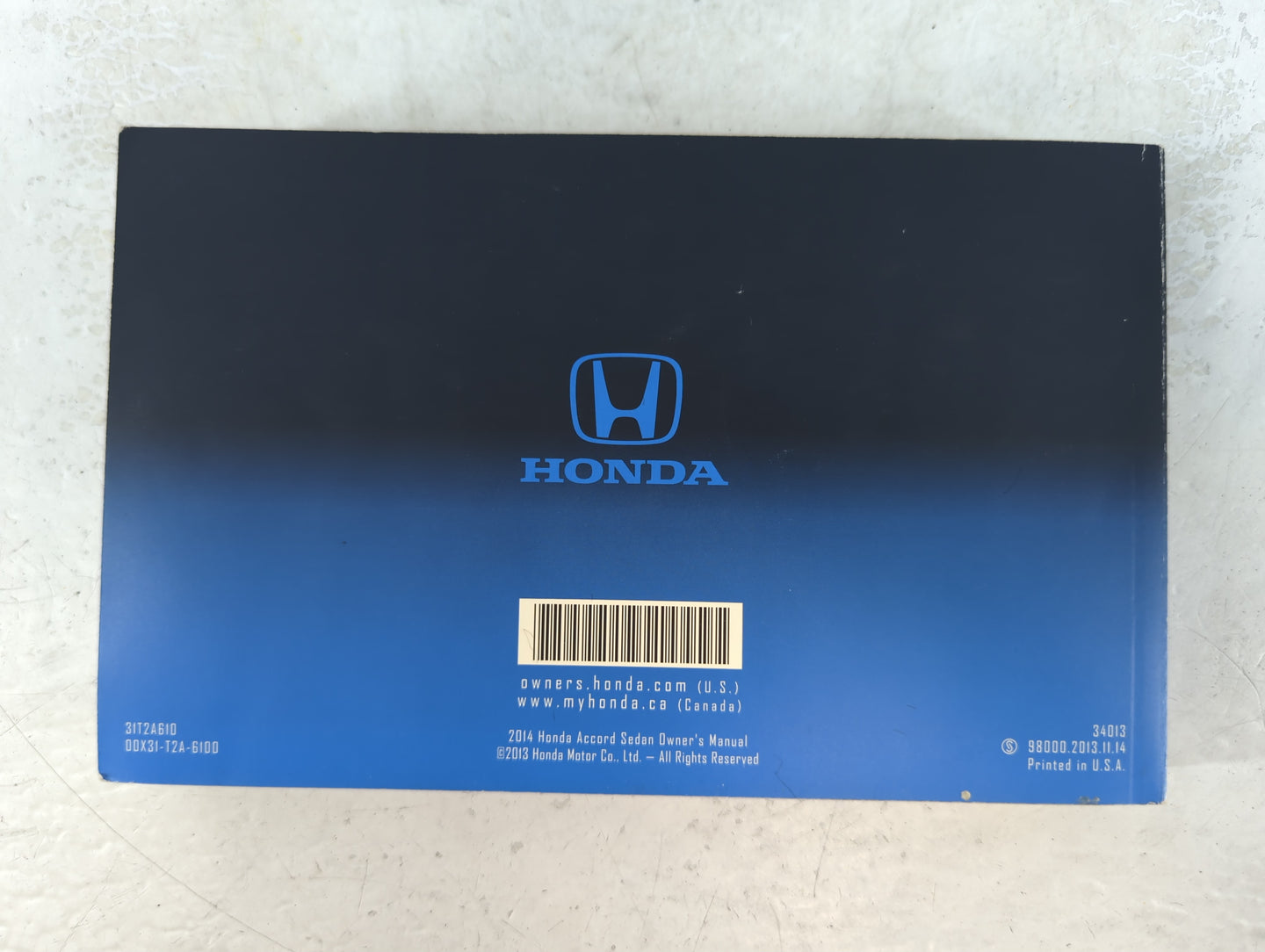 2014 Honda Accord Owners Manual Book Guide P/N:00X31-T2A-6100 OEM Used Auto Parts - Oemusedautoparts1.com