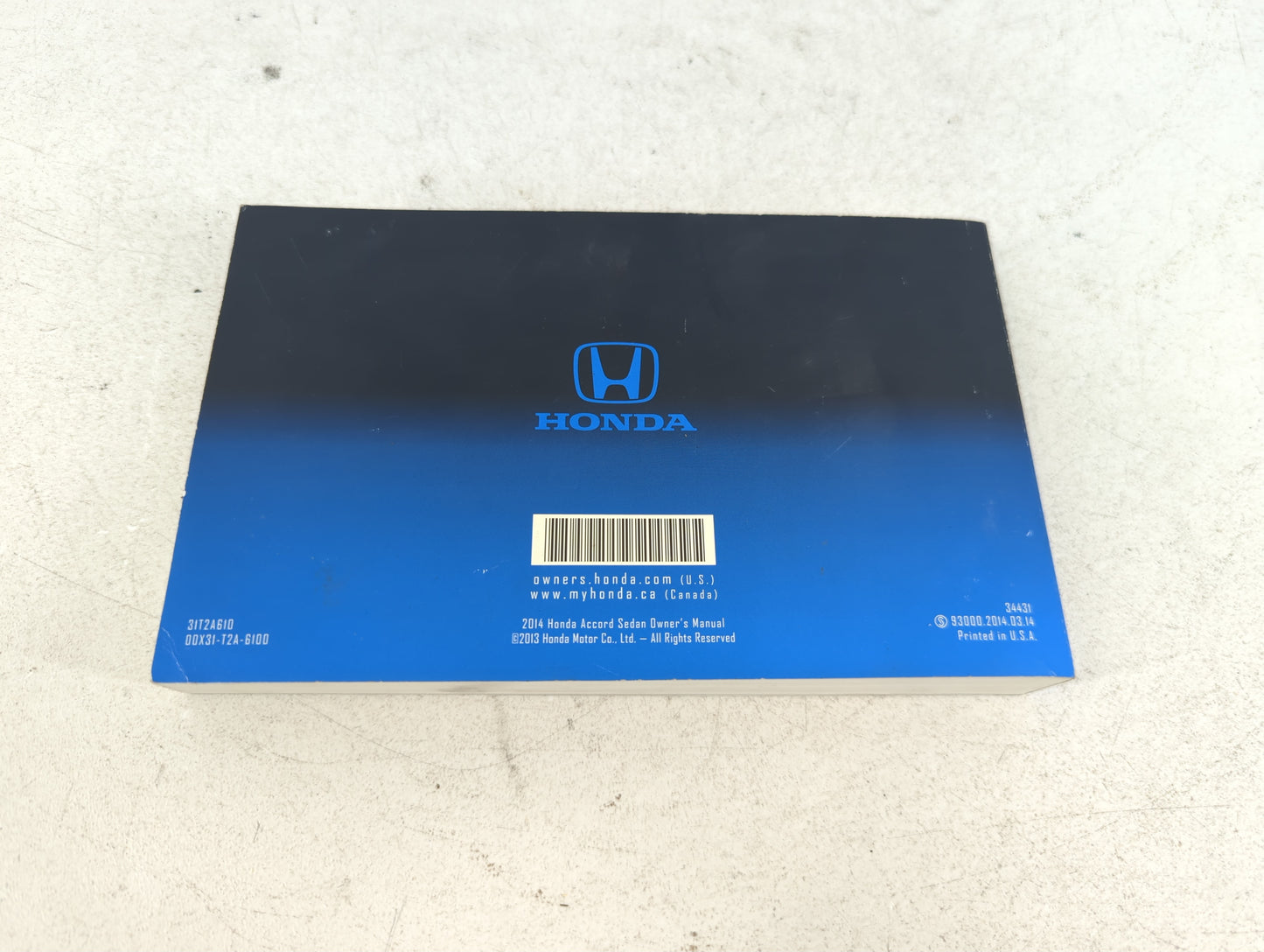 2014 Honda Accord Owners Manual Book Guide P/N:00X31-T2A-6100 OEM Used Auto Parts - Oemusedautoparts1.com
