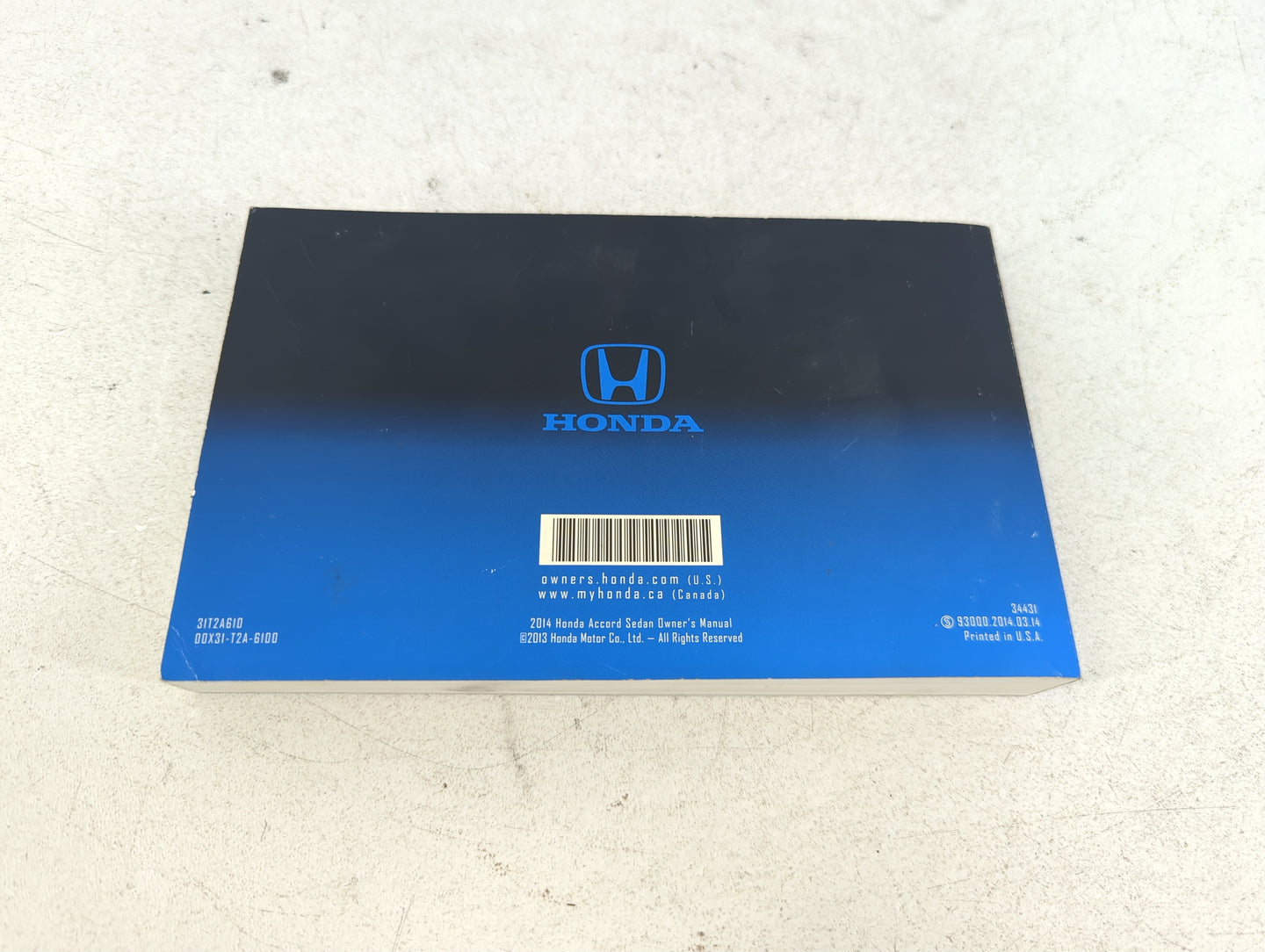 2014 Honda Accord Owners Manual Book Guide P/N:00X31-T2A-6100 OEM Used Auto Parts - Oemusedautoparts1.com
