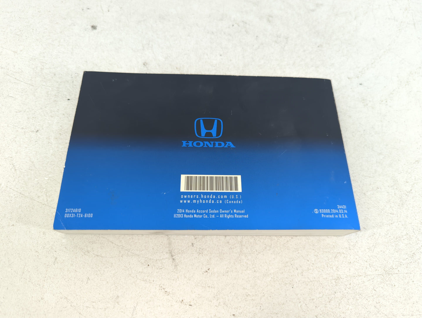2014 Honda Accord Owners Manual Book Guide P/N:00X31-T2A-6100 OEM Used Auto Parts - Oemusedautoparts1.com