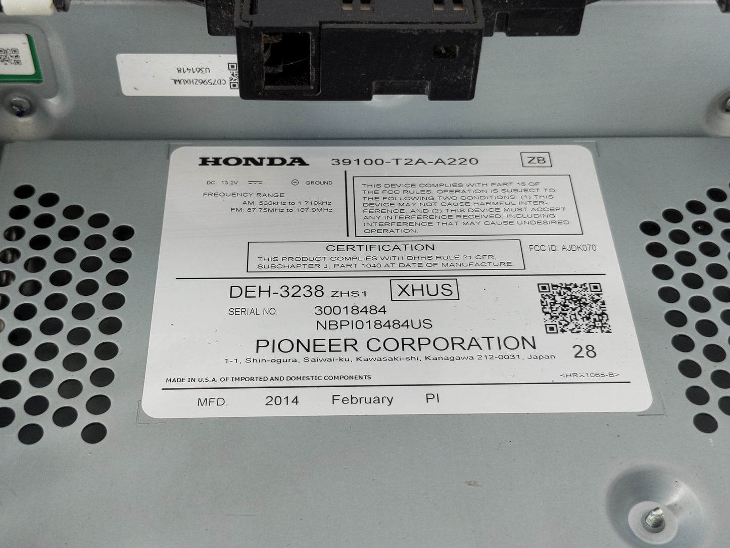 2013-2015 Honda Accord Radio AM FM Cd Player Receiver Replacement P/N:39100-T2A-A220 Fits Fits 2013 2014 2015 OEM Used Auto 